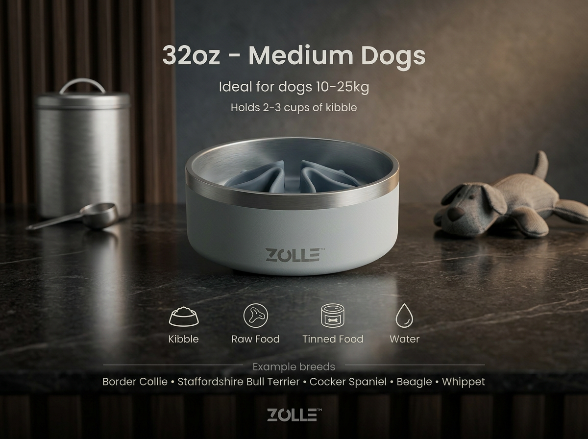 ZOLLE Tempo™ Bowl - Premium 32oz/950ml stainless steel pet bowl & slow feeder